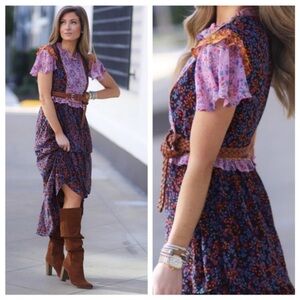 Anna Sui Floral Midi Dress - Purple and Pink